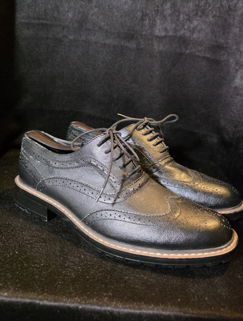 Perry Ellis Men's Black Wingtip Derby Shoes - Leather Brogue Oxford Size 9